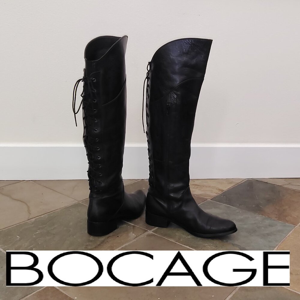 Bocage France Black Genuine Leather Tall Knee High Boots